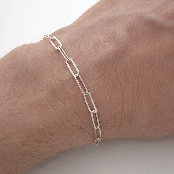 925 Sterling Silver Paperclip Toggle Clasp Bracelet 7 inch, Dainty Bracelet - Picture 8 of 9